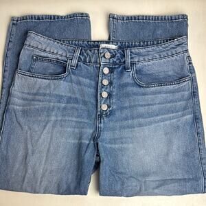 A.L.C. Women’s Montag Exposed Button Medium Wash Cropped Wide Leg Jeans 12